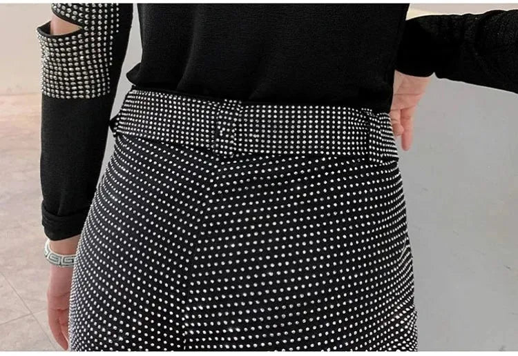 Rhinestone Shorts Women Wide Leg Shorts High Waist Sexy New Fashion Elastic Waist Diamond Casual Hot Pants Female belt