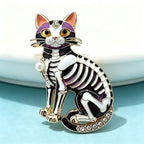 PENDRA Midnight Cat Skeleton Enamel Brooch