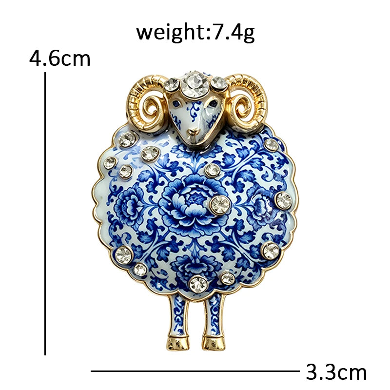 PENDRA Porcelaine Blue-White Goat Brooch