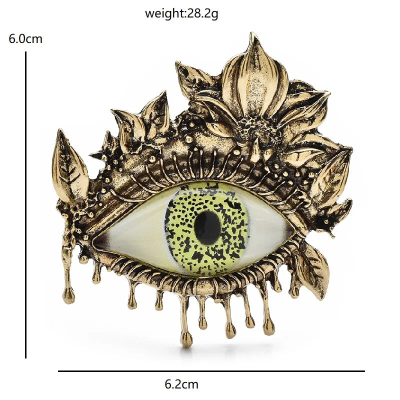 Wuli&baby Vintage Flower Eye Brooches Metal Green Eyes For Women's Backpack Clothes Brooch Pins Gifts