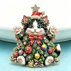PENDRA Festive Rhinestone Christmas Cat Brooch