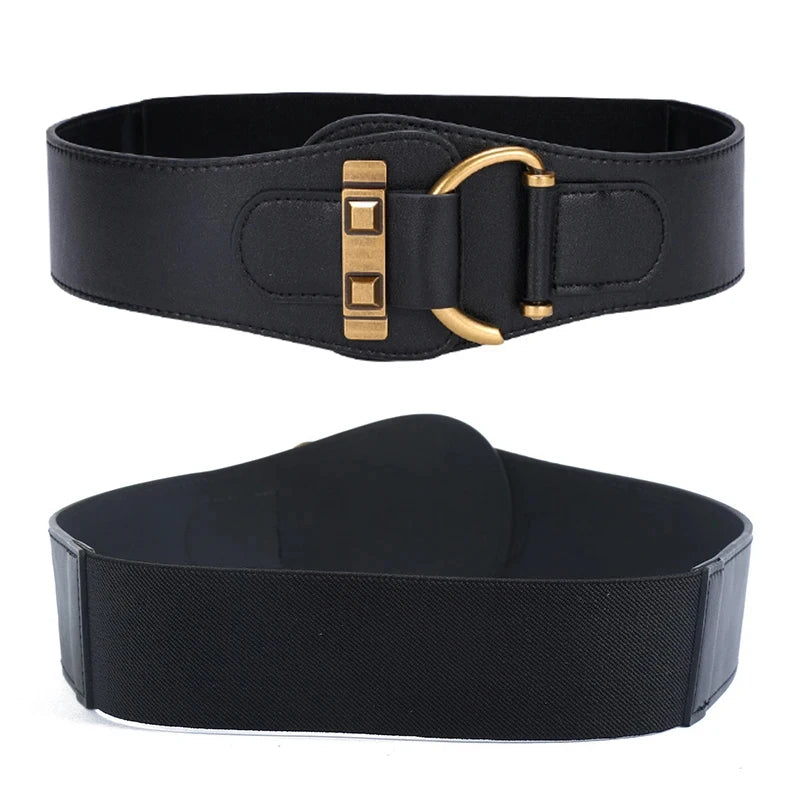 Fashion Wide Belt Elegant Elastic PU Girdle Women Trend Lightweight Design Cummerbund for Dresses, Coats, and Suits Corset Belt