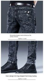 Autumn Winter Brushed Cowboy Luxury Slim Designer Clothes Male Korean Style Denim Skinny Plush Grey Jean Pants Trousers for Men