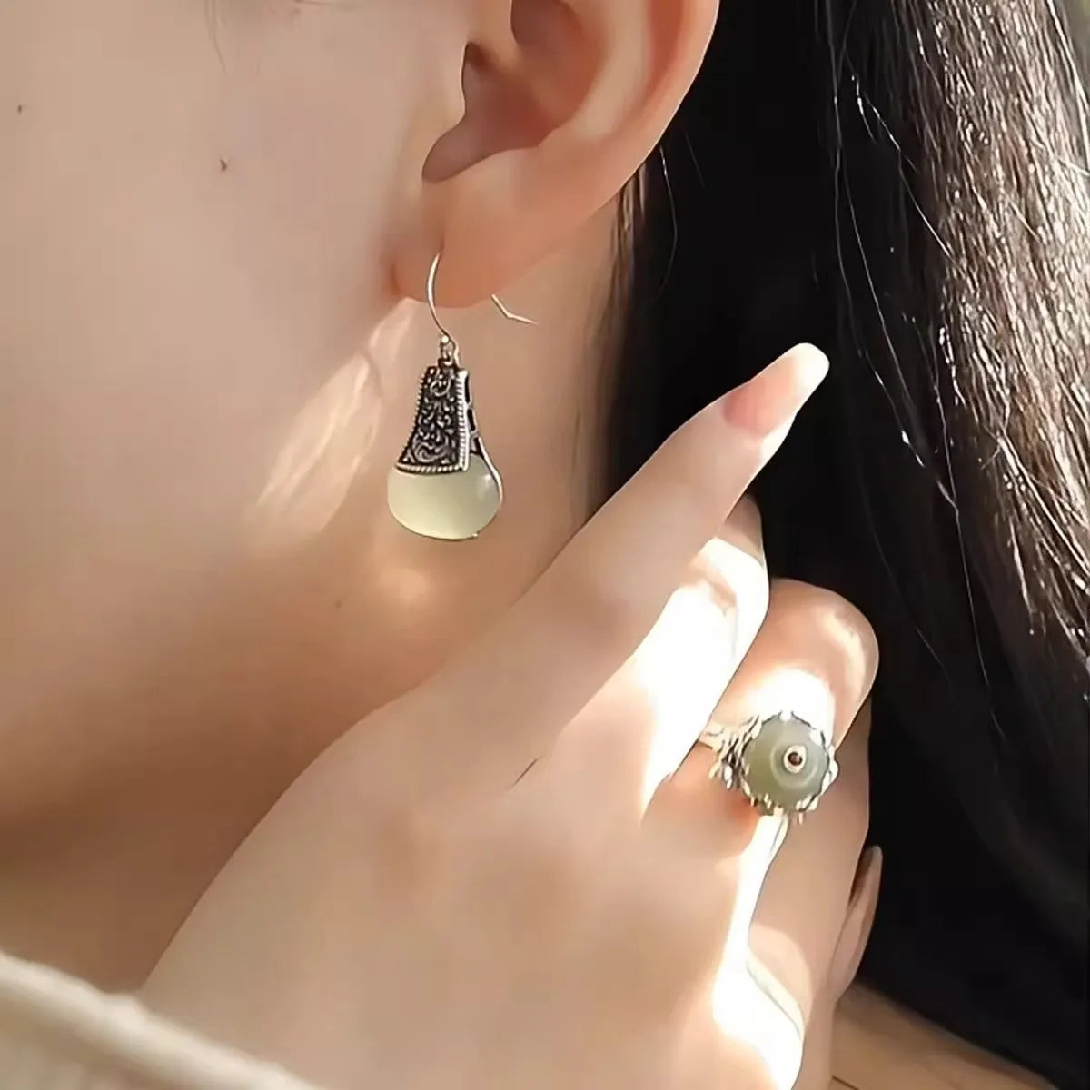 PENDRA Water Hotan Jade Silver Earrings