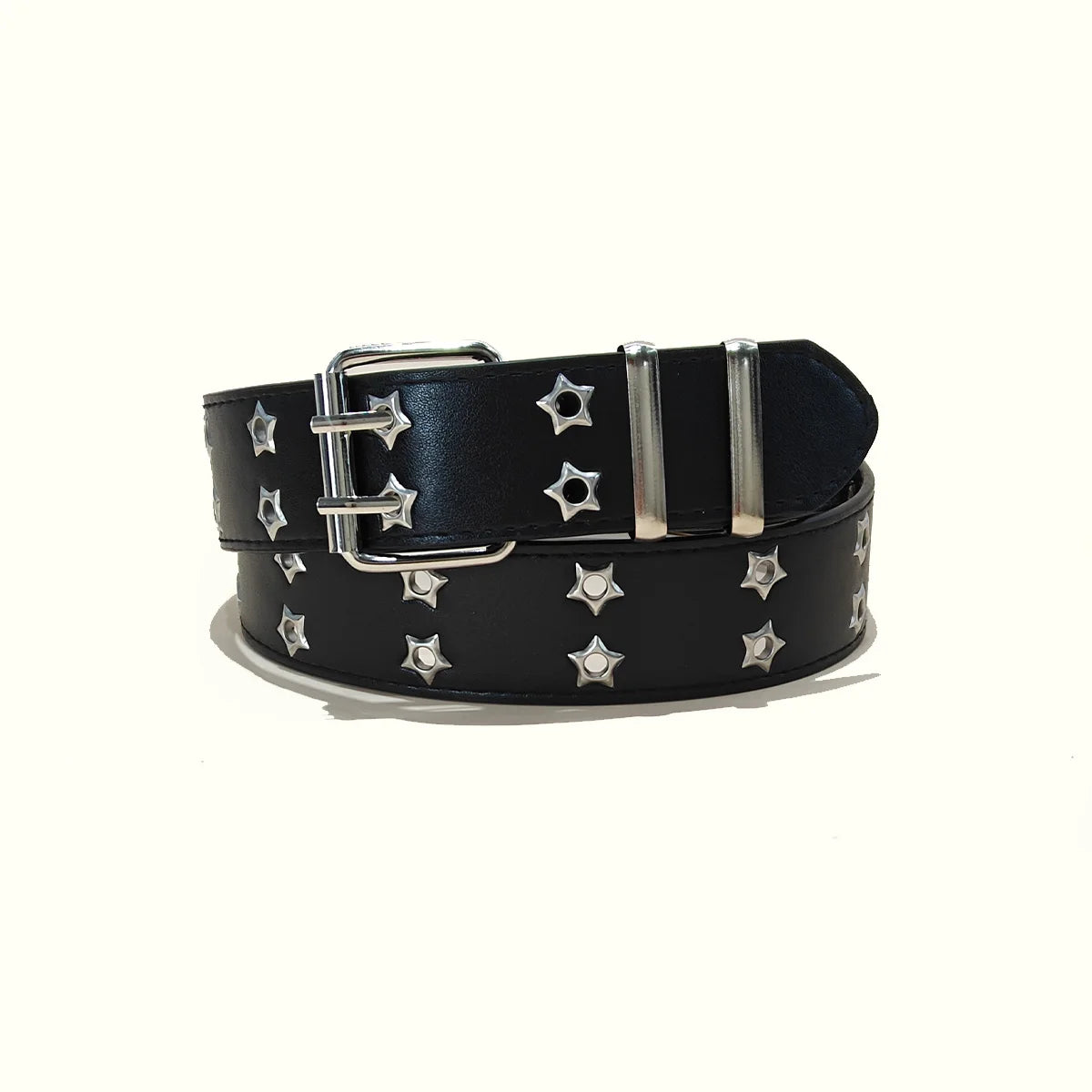 Star Eye Rivet Belt Gothic Style Double Pin Buckle Man/woman Fashion Casual Punk Style Pu Leather Waistband for Jeans Y2K Belt