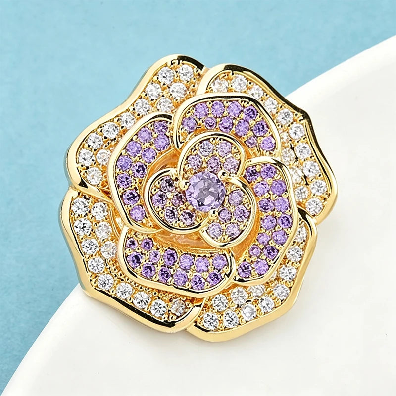 PENDRA Rosaspark Shining Rose Flower Brooch
