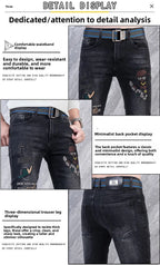 Original Brand Men's Clothing Autumn and Winter New Trend Letter Embroidered Jeans Men's Slim Fashion Korean Elastic Trousers