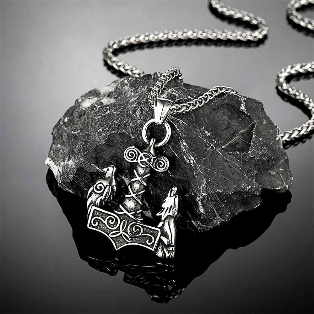 PENDRA Wolf Rune Hammer Necklace