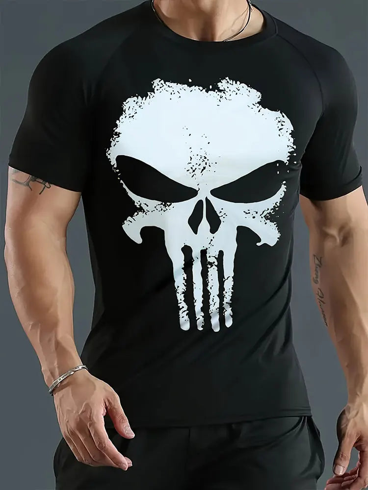 PENDRA Skull Print Short Sleeve O-neck Tees T-Shirt