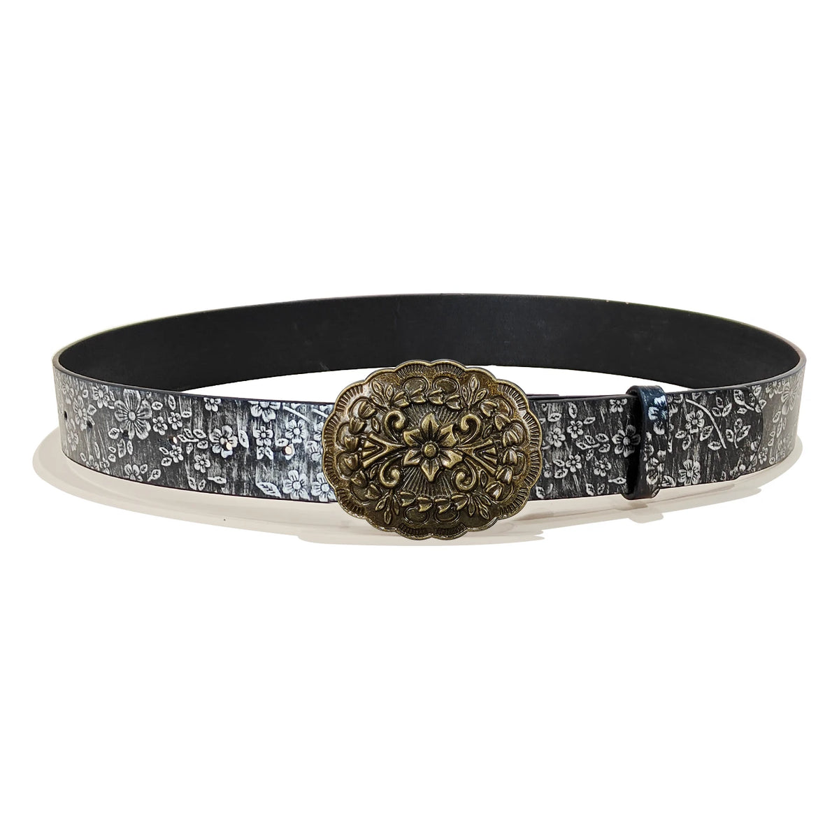 Men & Women's  Western Cowboy PU Leather Belts Vintage Belt Floral Engraved Buckle Silver Flora Plus Size Wide Belt for Jeans