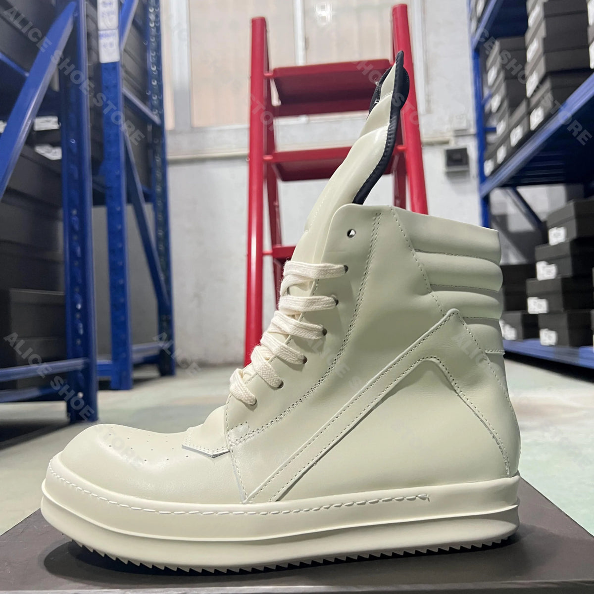 PENDRA White Geobasket White Leather High-Top Zip Thick-Sole Edition 2 Ankle Boots