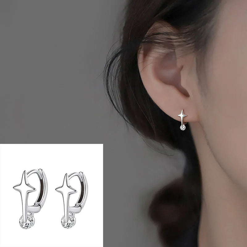 VENTFILLE 925 Stamp Asymmetrical Small Star Earrings for Women Personality Starlight Studs Earrings Korean Silver Color Jewelry