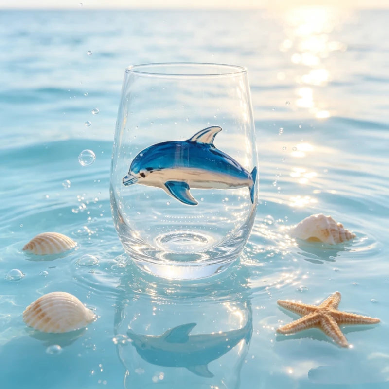 High definition sticker marine life red wine glass, lead-free transparent glass, beer cocktail home decoration water cup