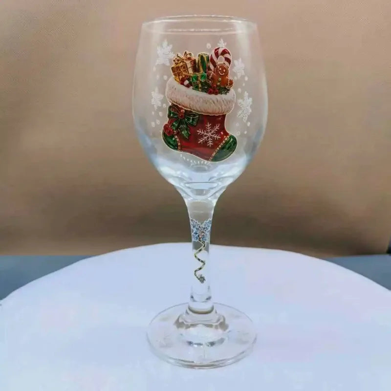 PENDRA Santa Christmas Pattern Clear Wine Goblet