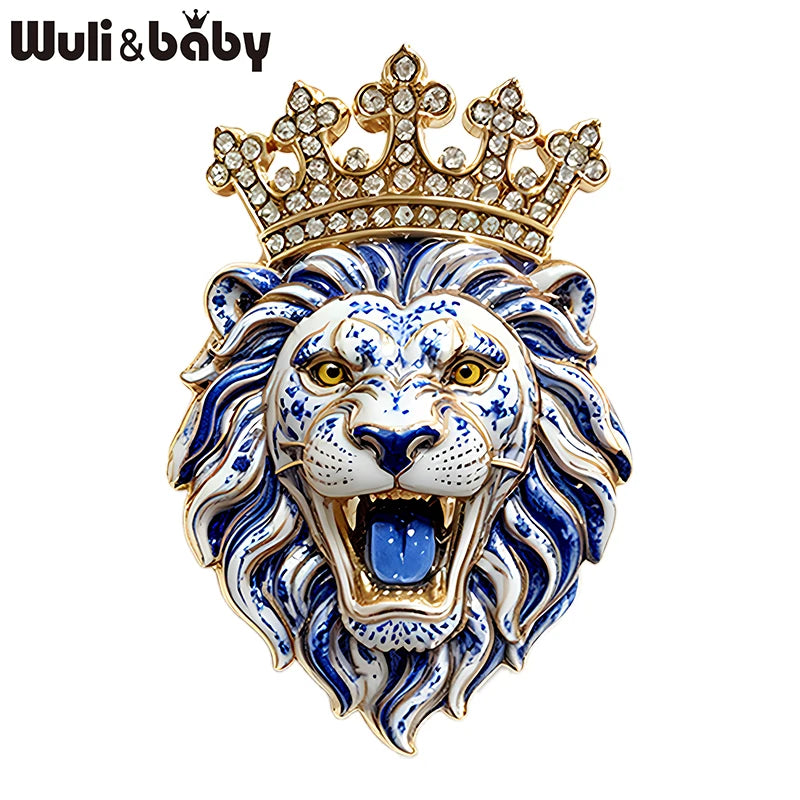 PENDRA Crown Lion Rhinestone Brooch