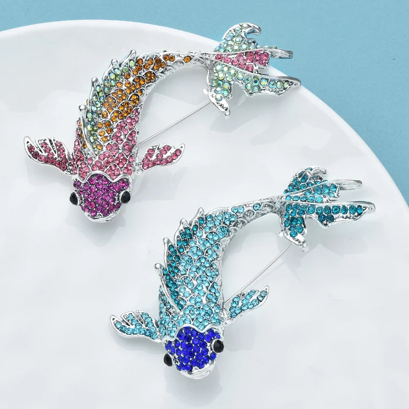 PENDRA Lucky Carp Rhinestone Fish Brooch