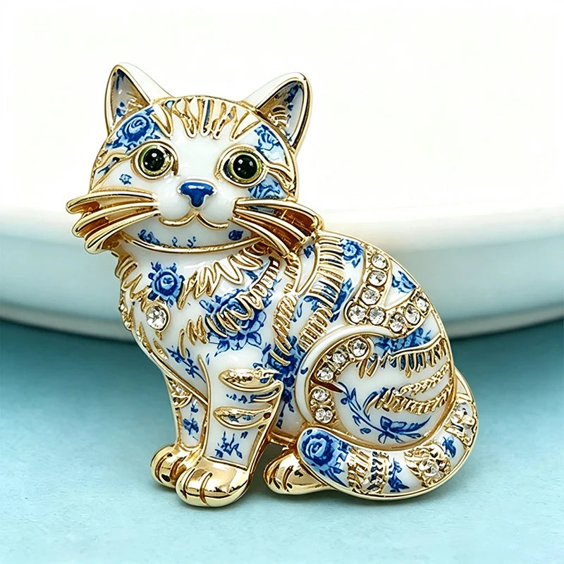 PENDRA Adorable Kitty Rhinestone Brooch