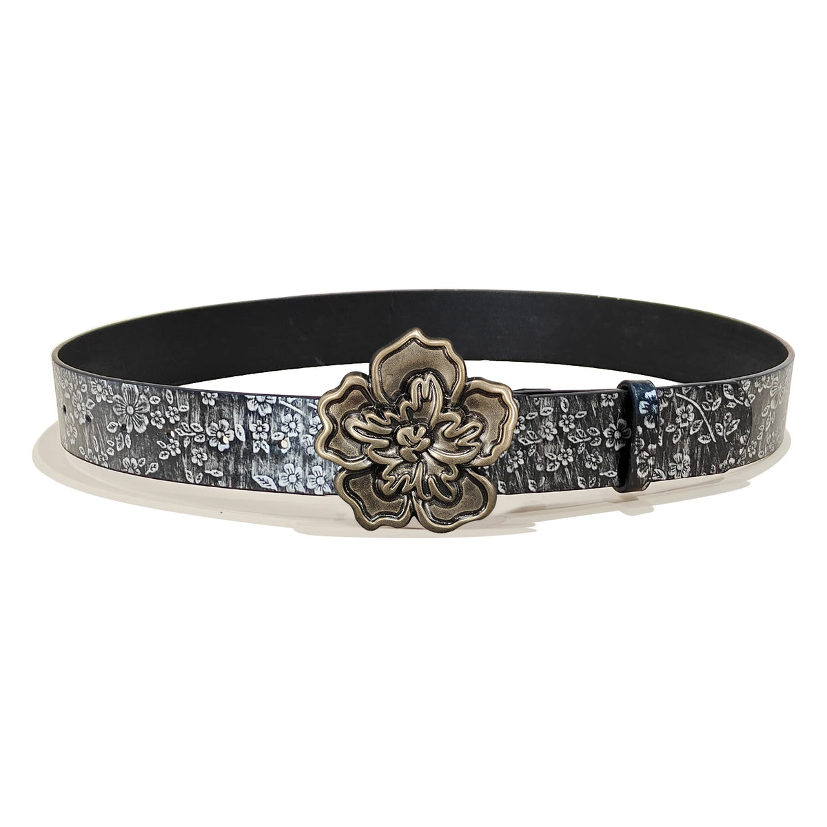 Men & Women's  Western Cowboy PU Leather Belts Vintage Belt Floral Engraved Buckle Silver Flora Plus Size Wide Belt for Jeans