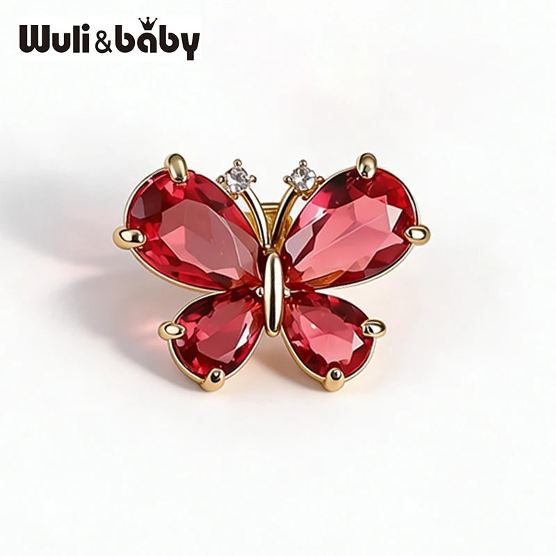 Wuli&baby Cute Butterfly Collar Pins For Women Girls 2-color Rhinestone Insects Brooch Pin Fashion Summer Jewelry Gifts