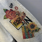 High Waisted Jeans 2023 Spring and Summer New Heavy Embroidery Hot Diamond Printed Loose Washed-out Elastic Waist Jeans Women