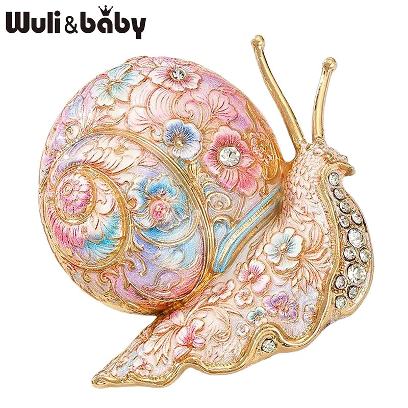 PENDRA Garden Snail Rhinestone Enamel Brooch