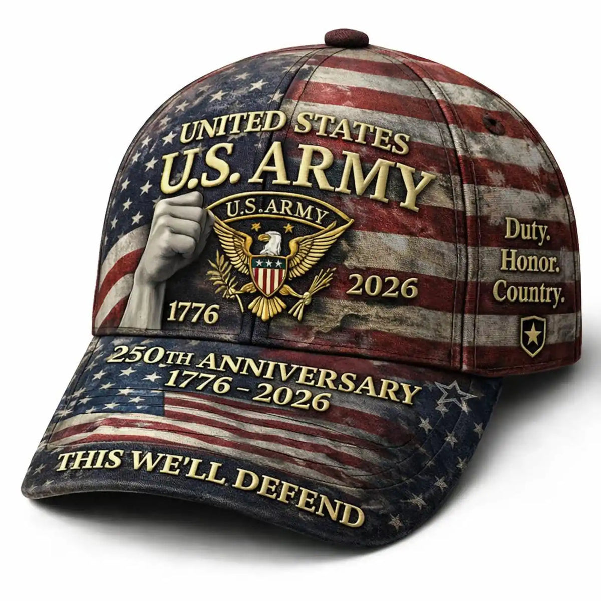 All Over Print 250th Anniversary Baseball Cap Print 3D, 250 Army Anniversary Cap, 1776 - 2026 Hat, U.S. Army 250th has, U.S. Ame