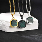 PENDRA Square Stone Green Pendant Necklace