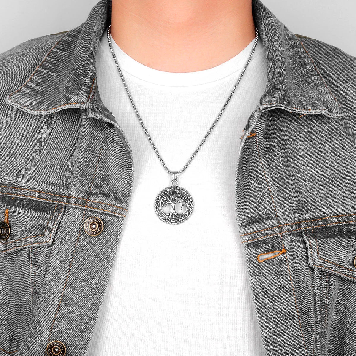 Tree of Life Wisdom Tree Stainless Steel Men Necklaces Pendants Chain Punk for Boyfriend Male Jewelry Creativity Gift Wholesale