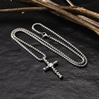 Punk Mens Cross Pendant Necklace,Silver Color Plain Cross Pendant Collar with Stainless Steel Box Chain,Exquisite Male Gift
