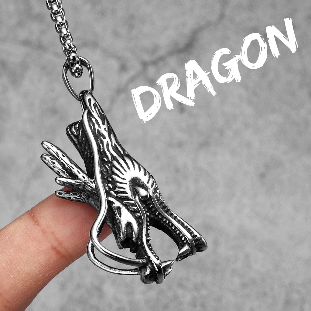 PENDRA Chinese Dragon Head Steel Necklace