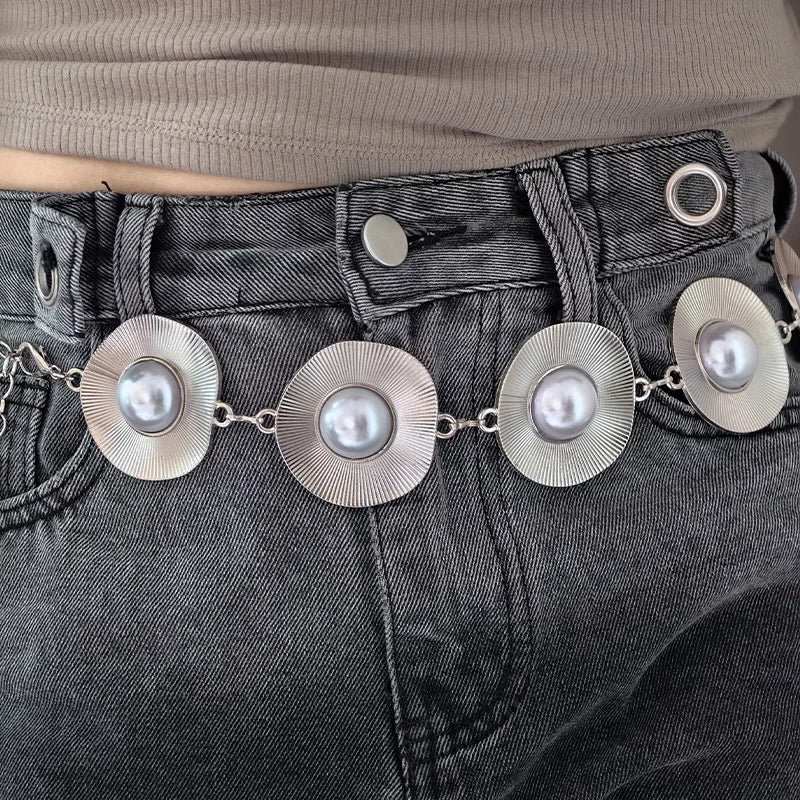 Luxury Designer Big Faux Pearls Chain Belt Female Elegant Belt For Women Dresses Jeans Waistband Exaggerated Body Accessories