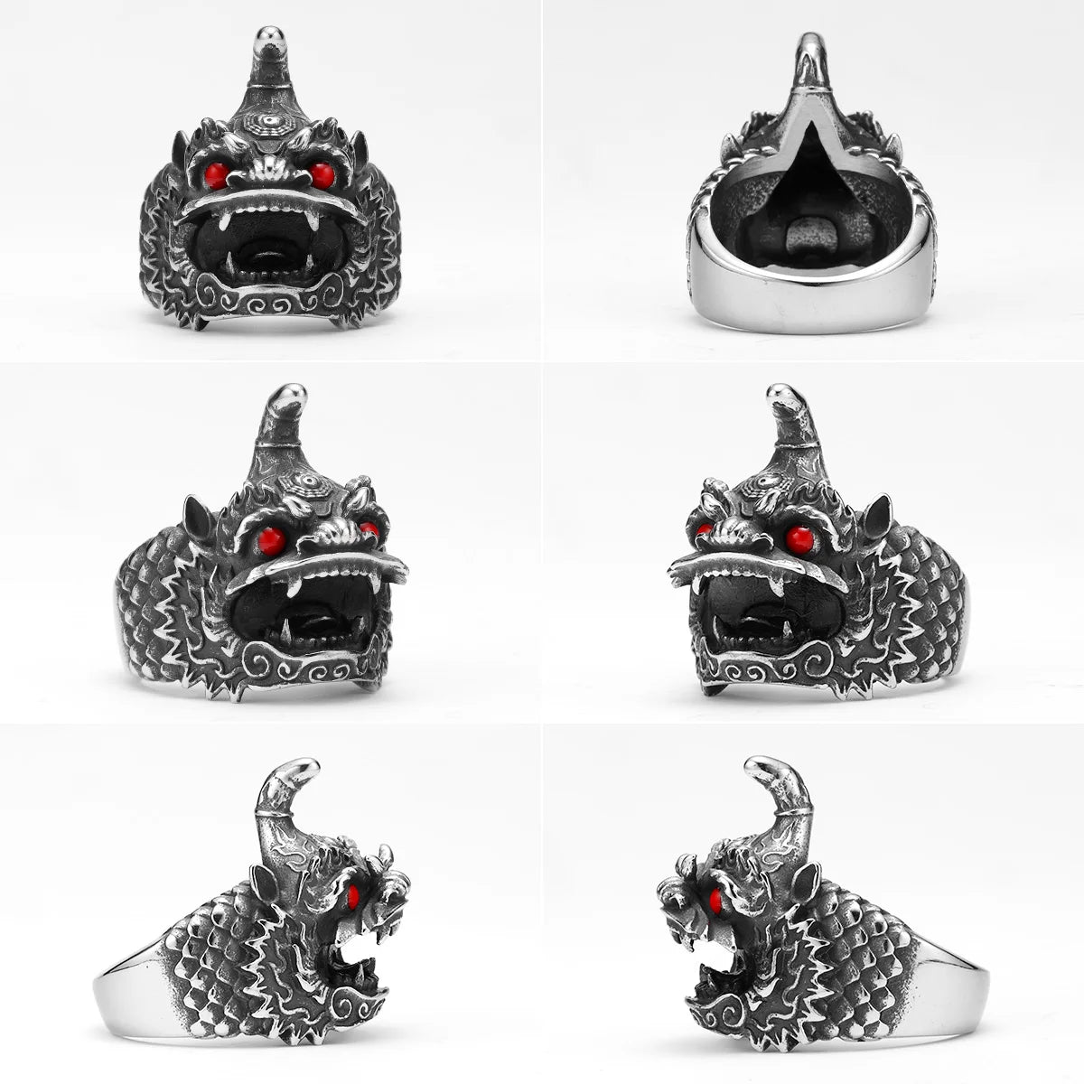 Chinese Lion Dance Unique Men Rings Stainless Steel Retro Punk Stylish Women Jewelry Fashion Accessories Gift Wholesale