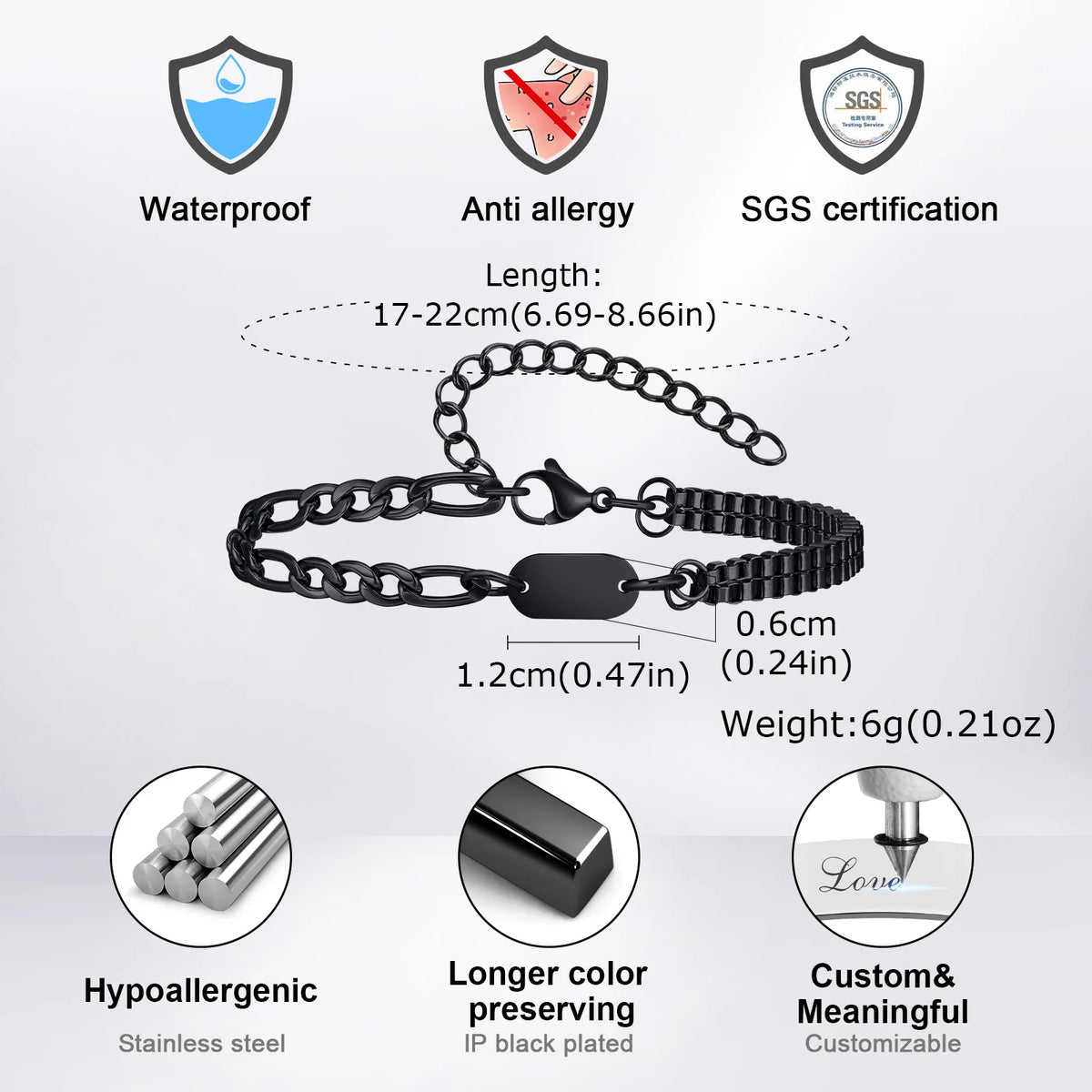 Initials Bracelets for Men Women Couple,Alphabet A-Z 26 Letter Stainless Steel Chain Link Wristband,Valentine's Day Gift for BBF