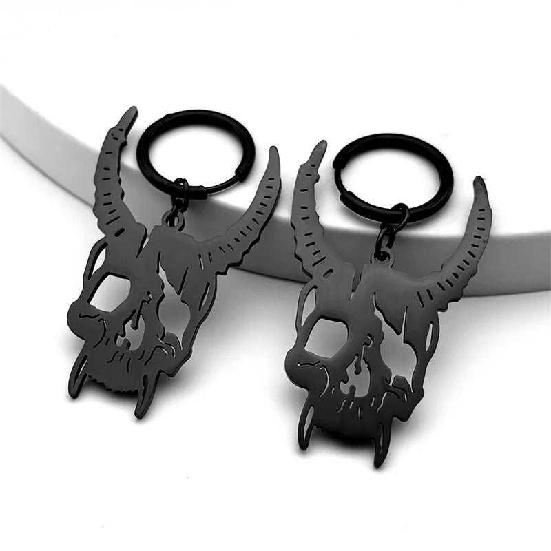 Gothic Demon Goat Head Skull Hoop Earrings for Women Stainless Steel Black Silver Color Punk Devil Earring Jewelry pendientes