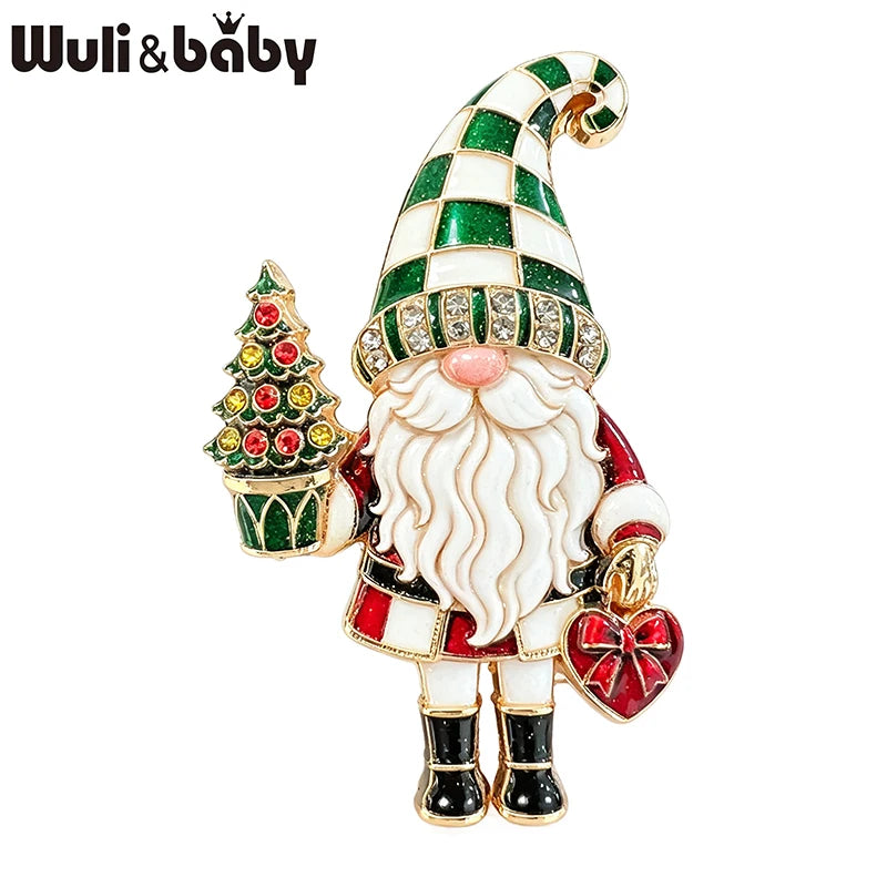 Wuli&baby Enamel Christmas Father Brooches For Women Unisex Taking Gifts Christmas Tree Santa Claus Dwarf Party Brooch Pins