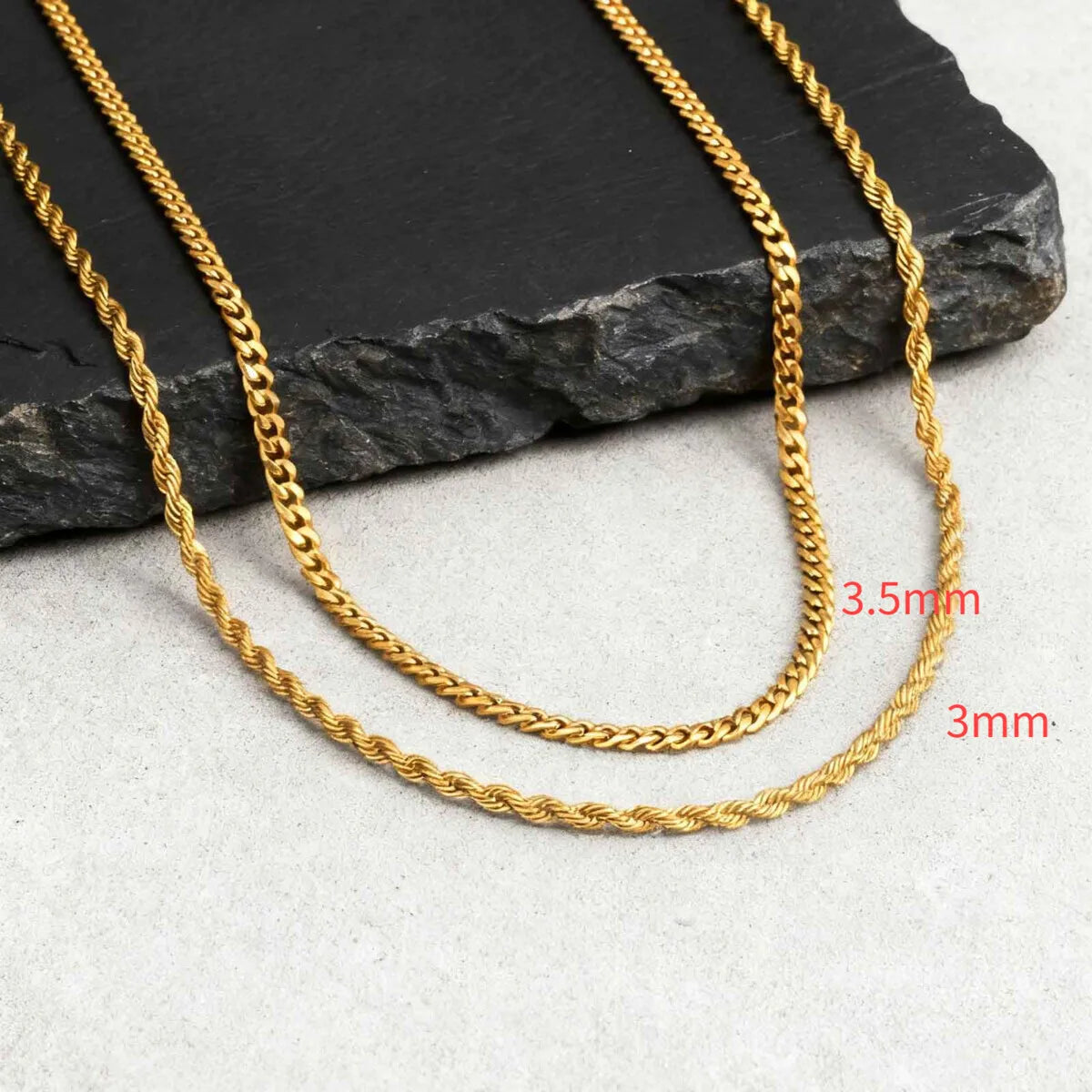 2pcs Men's Chain Necklace,Stainless Steel Black Gold Silver Color Twisted Rope Chain Collars,Trendy Punk Basic Chains Gift