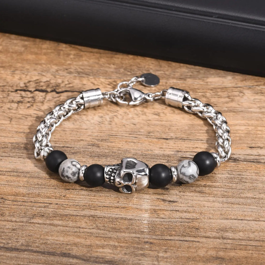 Mprainbow Stainless Steel Bracelets for Men Boys,Gothic Cross Skull Wolf Head Bracelets,Fathers Day Anniversary Birthday Gifts