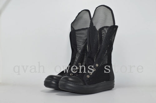 Men High Top Net Shoes Women Sneakers Luxury Lace Up Zip High Street Summer Ventilation Flats Black Designer Sandals