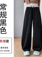American style sports pants women in autumn and winter 2025 new style thick drawstring color blocking wide leg pants