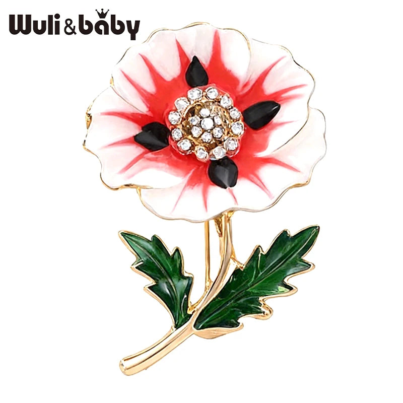 PENDRA Poppy Bloom Enamel Floral Brooch