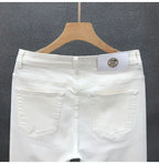 High-Quality Korean Street Men's Slim Jeans for Spring and Autumn with Denim Fabric and Casual Solid White Black Punk Trousers
