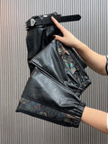 PENDRA Panelled High Waist Straight PU Leather Pants