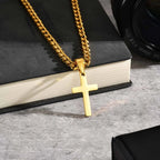 High Quality Cross Necklace for Men Boys,Stainless Steel Pendant with 5MM Cuban Chan,Classic Simple Jewelry Gift