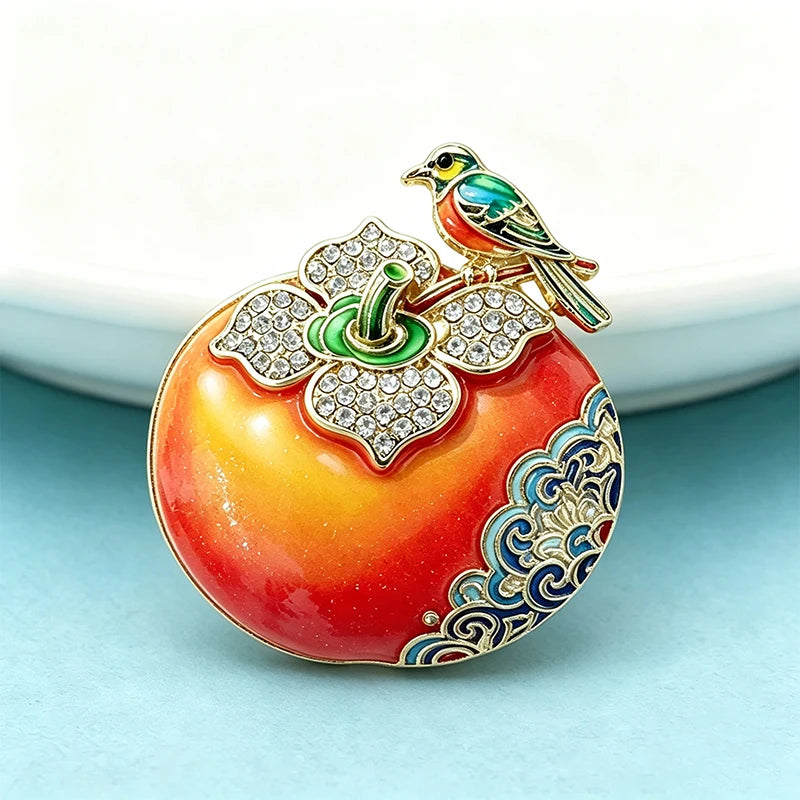 PENDRA Persimora Bird and Persimmon Brooch