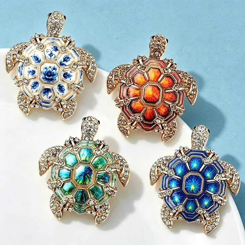 PENDRA Tidal Gem Rhinestone Turtle Brooch