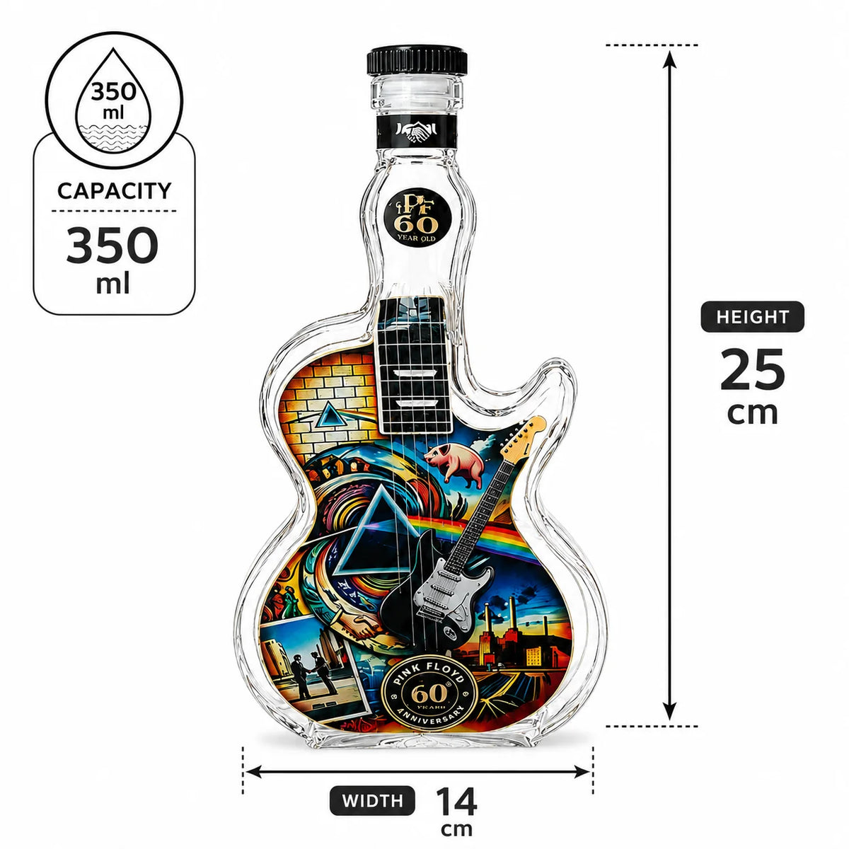 Pink Floyd  Rock Music Inspired Glass Whiskey Decanter Creative Guitar Liquor Bottle Collector Display Gift for Music Fans