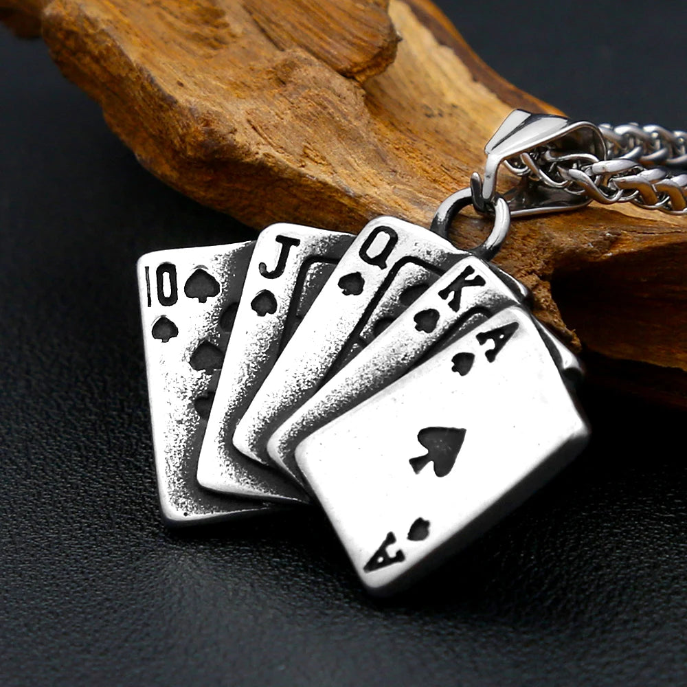 PENDRA Pokerflush Stainless Steel Poker Pendant Necklace