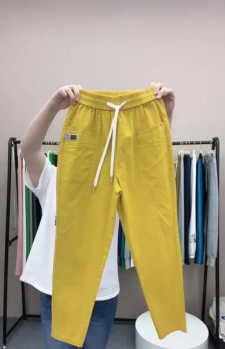 Women's Harem pants Summer Vintage Thin High Waist Straight Casual Pants Women Fashion Loose Cotton linen pants Trousers Female