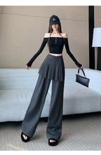 Suit wide leg pants skirt women's autumn design sense fake two piece pleated skirts high waisted loose floor length pants