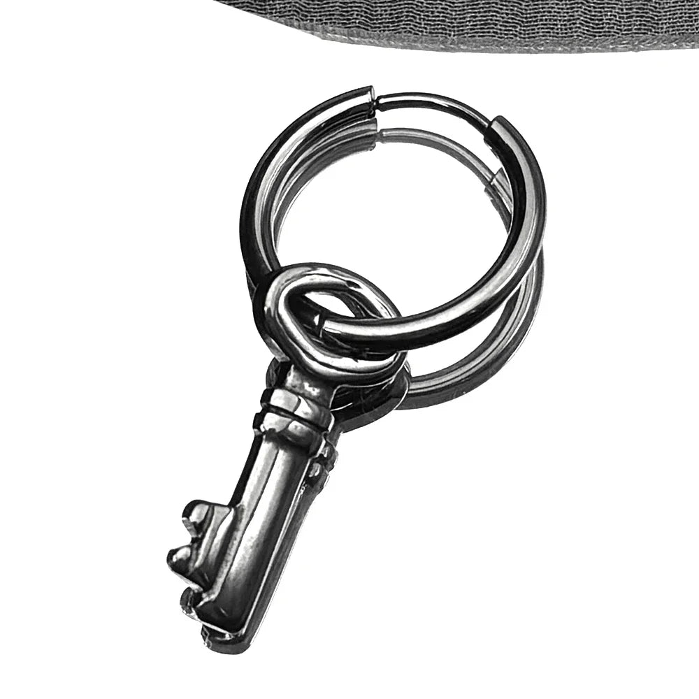 Key Star Hiphop Earrings For Women Men Stainless Steel Silver Color Fashion Punk Rock Ear Rings Rapper Jewelry Accessory